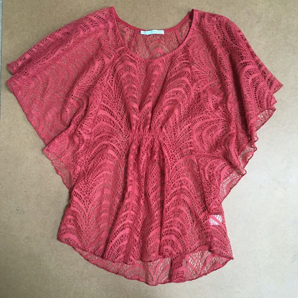 Maurices Lace Swim Cover Up/Poncho Size M Rust Orange Elastic Waist